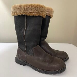 UGG Brooks Boots Brown Leather Shearling Tall Winter Womens US 10